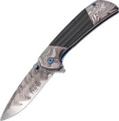 TH.K2816SL - Couteau THIRD Acier 3D Dcor Damas Gris et Noir 11,5 cm Inox