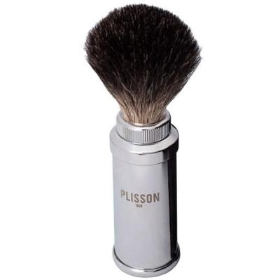 955408 - Blaireau Voyage PLISSON Pur Noir Monture Laiton Chrome