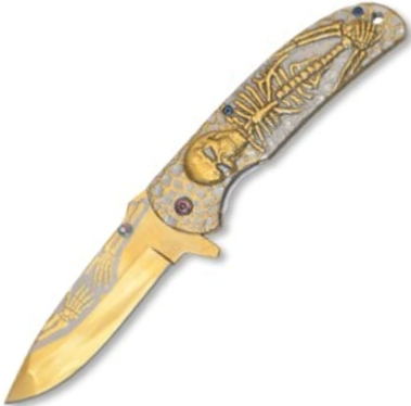 F138 - Couteau Squelette Doré Linerlock