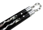 NS19 - Nunchaku Manche Hêtre Noir Motif Dragon