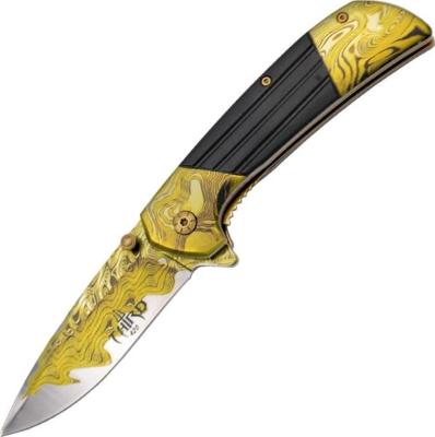 TH.K2816J - Couteau THIRD Acier 3D Décoré Damas Jaune et Noir 11,5 cm Inox