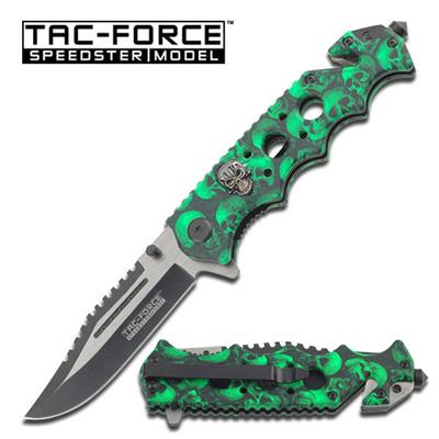 TF809GN - Couteau TAC-FORCE Green Skull Linerlock A/O