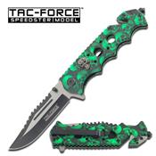 TF809GN - Couteau TAC-FORCE Green Skull Linerlock A/O