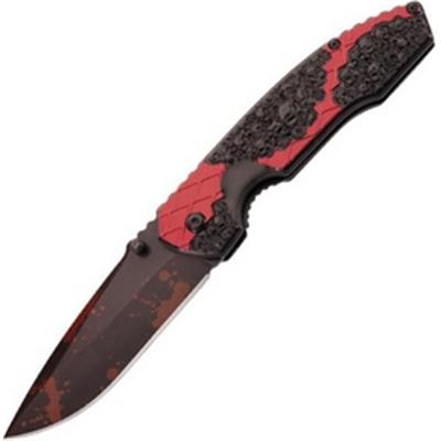 569412 - Couteau HERBERTZ Alu Rouge/Noir Tête de Mort