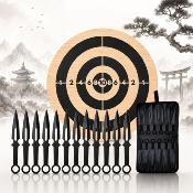 12BTKSET - Set de 12 Couteaux à Lancer Noirs avec Cible Bois