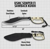 UC3724 - USMC Semper Fi Sawback Kukri UNITED CUTLERY