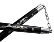 NS19 - Nunchaku Manche Hêtre Noir Motif Dragon