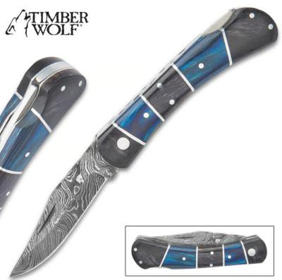 TWOLF901- Couteau Timber Wolf Rainshadow Damascus and Pakkawood