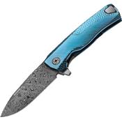ROKDDBL - Couteau LIONSTEEL Rok Titanium Bleu Damas avec Clip