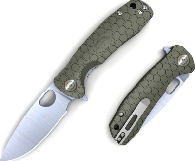 HO007 - Couteau HONEY BADGER Medium Green Drop Point Flipper