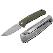 TREGGR - Couteau LION STEEL T.R.E. Titanium gris / G10 vert avec Clip