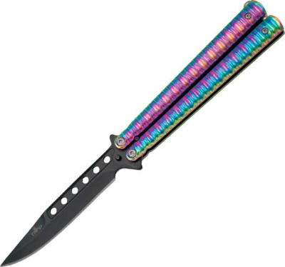 TH16071N - Couteau Papillon THIRD Inox Noir et Arc en Ciel 13 cm