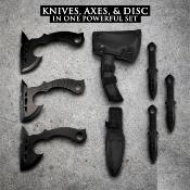 3TK3TASET - Set de 3 Couteaux et 3 Haches à Lancer avec Cible