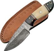 DM1085 - Couteau Fixe DAMASCUS Corne et Os avec Etui Cuir