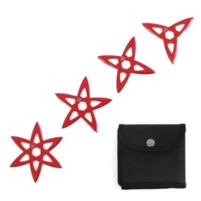 SETSTAR1 - Ensemble de 4 Etoiles à lancer Rouge avec Etui