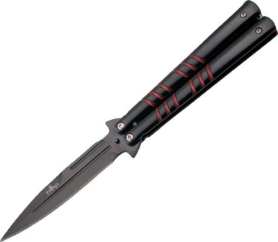 TH16070R - Couteau Papillon THIRD Noir/Rouge 13 cm Inox Noir