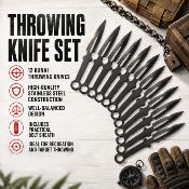 12BTKSET - Set de 12 Couteaux à Lancer Noirs avec Cible Bois