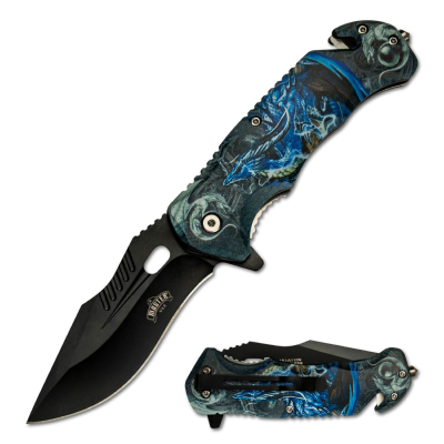 MUA116N - Couteau MASTER USA Linerlock A/O Dragon Bleu