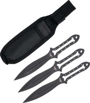 TH.H7114 - Jeu de 3 Couteaux à Lancer THIRD 10 cm Inox Noir avec Etui