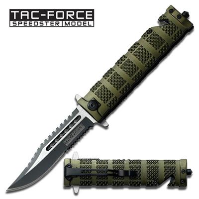 TF710GN - Couteau TAC FORCE Knurled Rescue Linerlock A/O Green