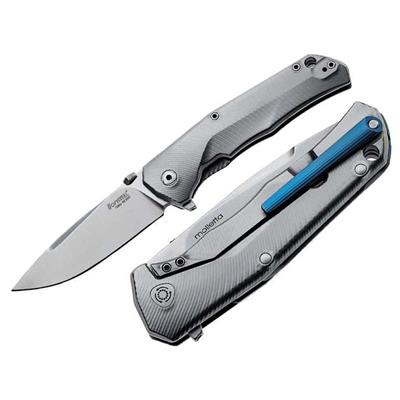 TREBL - Couteau LION STEEL T.R.E. Titane avec Clip Bleu