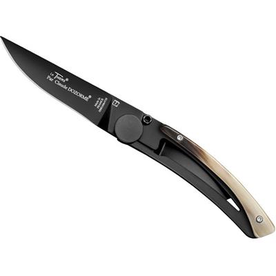 4941CC - Couteau CLAUDE DOZORME Le Thiers Liner Lock Corne Claire 10,5 cm Noir Inox