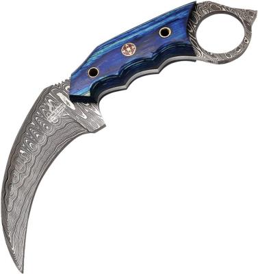 FHKKMBT001 - Couteau FH KNIVES Damascus Karambit Blue
