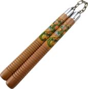 NS18 - Nunchaku Manche Hêtre Dragon Multicolore