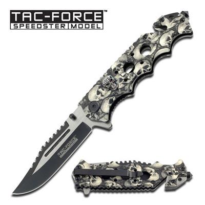 TF809GY - Couteau TAC-FORCE Skull Black/White Linerlock A/O