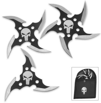 SHURI3 - Set de 3 Etoiles à Lancer Punisher Skull Black