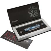 ROKDDBL - Couteau LIONSTEEL Rok Titanium Bleu Damas avec Clip