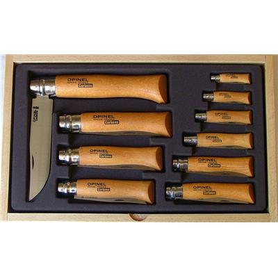 OP183104 - Vitrine de 10 couteaux OPINEL Lames acier Carbone N°02 au N°12