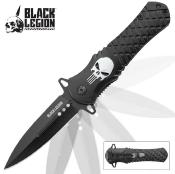 BV415 - Couteau BLACK LEGION Silver Skull Assisted Opening Pocket Knife