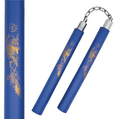 802BL - Nunchaku Manche mousse bleu à chaine