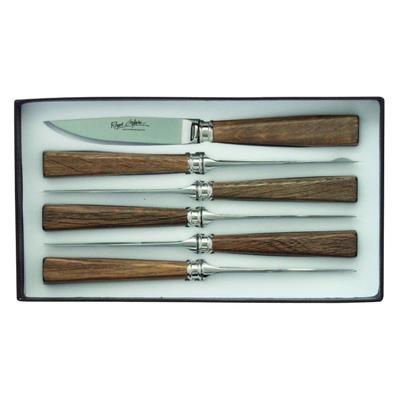 10109 - Coffret de 6 Couteaux ROGER ORFEVRE Steak Inox 22 cm Chêne