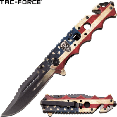 TF809F - Couteau TAC FORCE Flag/Skull Linerlock A/O