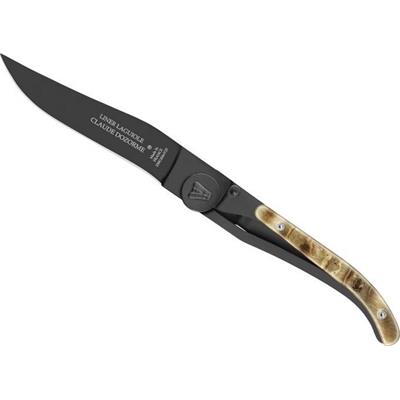 4913BN - Couteau CLAUDE DOZORME Laguiole Liner Lock Corne de Bélier/Noir 11 cm Inox