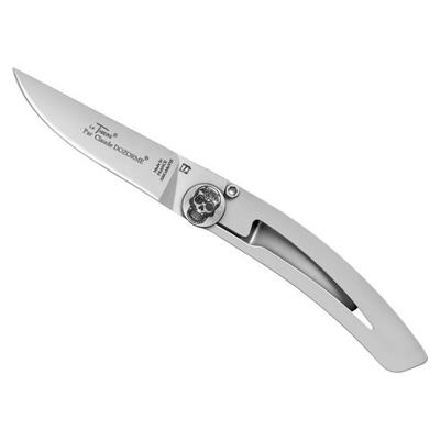 4919TM - Couteau Le Thiers DOZORME Linerlock 10,5 cm tout Inox tête de mort