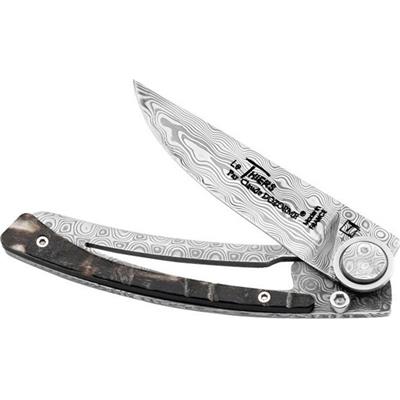 4925 - Couteau CLAUDE DOZORME Le Thiers Liner Lock Corne de Bélier 11 cm Damas