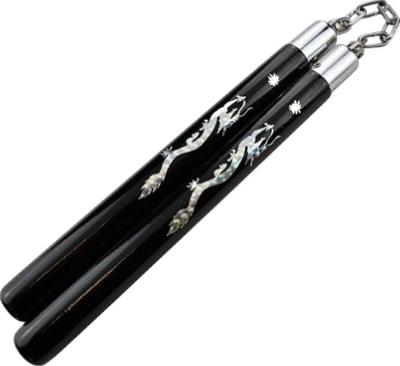 NS19 - Nunchaku Manche Hêtre Noir Motif Dragon