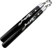 NS19 - Nunchaku Manche Htre Noir Motif Dragon