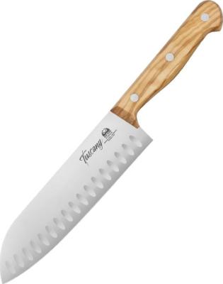 2C.760.18OL - Couteau Santoku DUE CIGNI Tuscany 18 cm Alvéolé Olivier