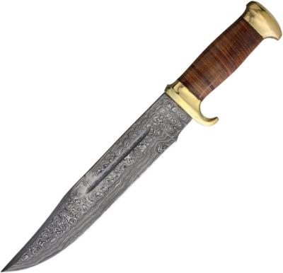 MR586 - Couteau MARBLES Damascus Bowie Stacked Leather