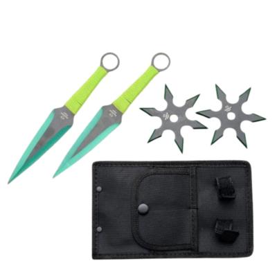 THROWSET2 - Set de 2 Couteaux à Lancer et 2 Shuriken Green